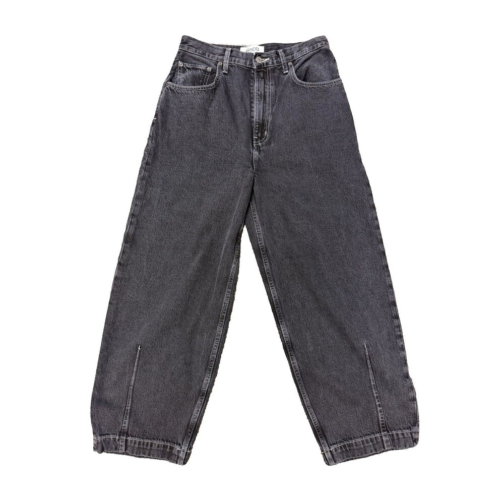 Etica Iris Bud High Rise Barrel Leg Jeans Black Denim Indie Streetwear SZ 28